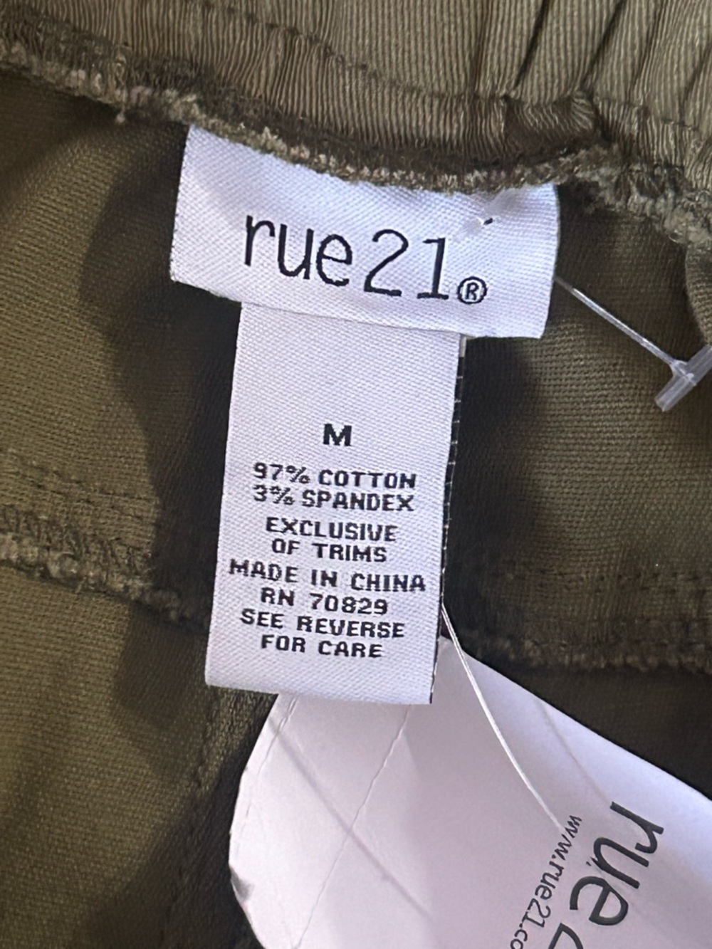 Rue21 Olive Cargo Pants with Black 'SELF LOVE' Strap - Picture 4 of 5